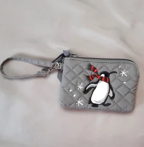 VERA BRADLEY Penguin Pair Clip & Zip Mini Pouch Wristlet Credit Card Holder Gray - Picture 1 of 8