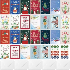 Surtido de tarjetas de Navidad en caja, iconos elegantes (13 diseños, 26 tarjetas con envelo - Imagen 1 de 6