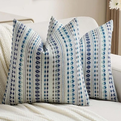 Blue Grey Decorative Throw Pillow Covers 24x24 Inch Set of 2,Soft Cozy Chenil... - Image 1 of 4