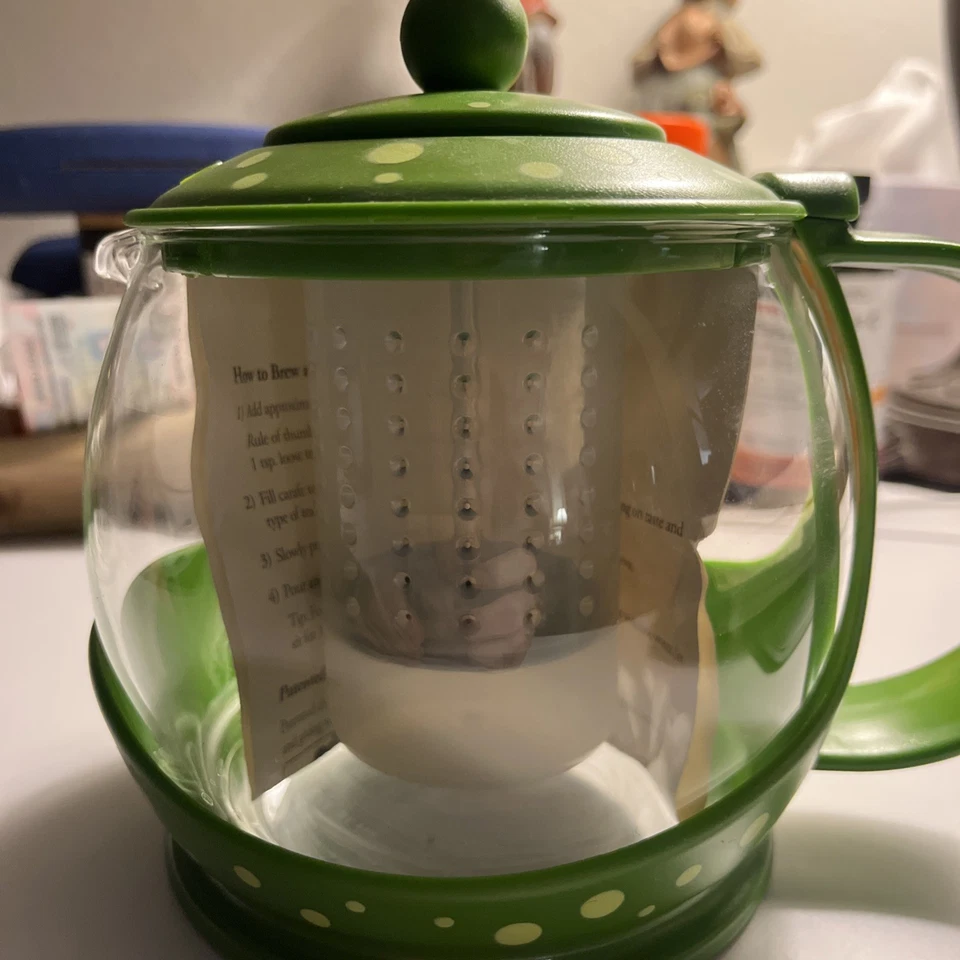 Jarra de té Prepology con infusor hervidor de agua verde lunk-a-dot Foto 1 de 4