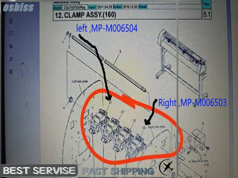 Original CG-160FX CLAMP ASSY / Pinch Roller Assy MP-M006504 M006503 - Image 1 of 1