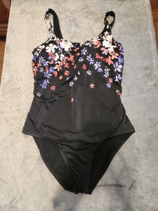 Swimsuits For All Black & Purple & Pink Floral One Piece Swimsuit Size 12 - Picture 1 of 4