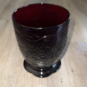 Princess House Ruby Red Fantasia Vase Wide Mouth Pedestal Or Candle Holder 7.25” - Picture 1 of 5