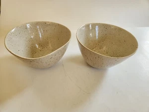 set of 2 CRATE & BARREL WILDER SANDSTONE OATMEAL SPECKLED BOWL 6” - Picture 1 of 9