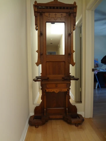 ORIGINAL EARLY AMERICAN ANTIQUE OAK  ENTRY HALL HAT RACK - HALL STAND - Ca 1905 Cover