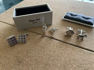 3 Pairs Cufflinks, Squares, Champagne, Scotty Dog & Box - Picture 1 of 4