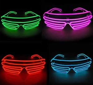 LED Neon Light El Wire Shutter Glasses Frame Black Music, for Concert Live, lot - Picture 1 of 8