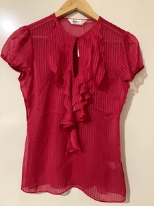 Portmans Sheer Ruffle front SS Shirt S8 light weight corporate BRIGHT HOT PINK - Bild 1 von 5
