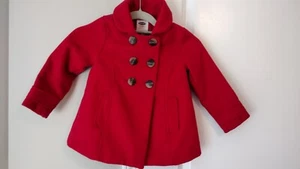 Old Navy Girls Size 4T Pea Coat Cute Red Blazer Jacket Fall Winter Lined - Picture 1 of 6