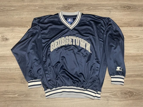 Vintage 1990s Starter Georgetown Hoyas Bulldogs Blue Pullover Jacket Men's Large Cover