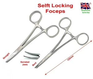 125 mm selbstsichernde Pinzette gerade und gebogen Hobby Edelstahl gezahnte Backen - Bild 1 von 4