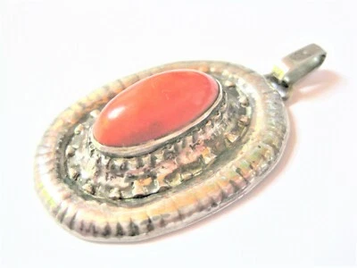 Antico Ciondolo Argento 835 Con Corallo, 6,45 G - Immagine 1 di 3
