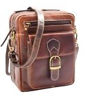 Mens Genuine Brown Leather Messenger Bag Multi Pockets Casual Flight Pouch Artie