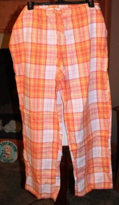 Calça de dormir feminina Life Is Good laranja xadrez algodão GG nova com etiquetas - Imagem 1 de 4