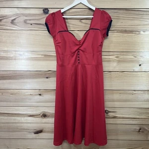 Lindy Bop Bella Dress Large Red Black Rockabilly Midi Retro Swing 50s Style B114 - Picture 1 of 17