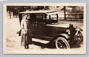 Vintage Photograph Woman Standing Next to Antique Car - Picture 1 of 2