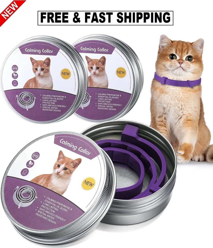 3 Pcs Cat Adjustable Calming Collar Reduce Anxiety Kitten Cat (Grey) 15 in