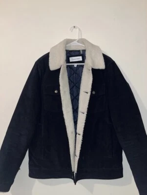 Chaqueta Calvin Klein Mediana Negra Pana Abrigo Básico Abotonada Forrada Cálida Foto 1 de 4