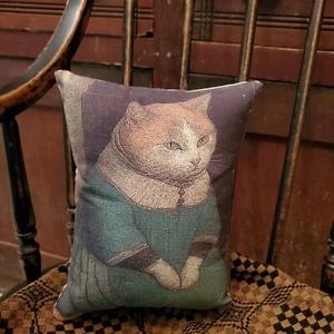 VINTAGE PRIMITIVE FOLK COLONIAL REPRODUCTION ANTIQUE PORTRAIT CAT PILLOW NO. 3 - Picture 1 of 9
