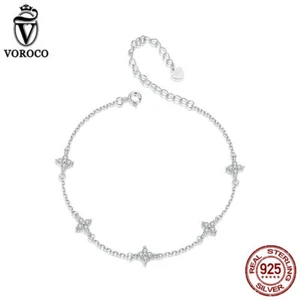 Voroco Unique 925 Sterling Silver CZ Four-Leaf Clover Anklet Women Gifts Jewelry - Picture 1 of 13