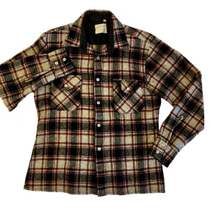 Vtg 60's Golden Line Men Black Red SHADOW PLAID Flannel ROCKABILLY Wool Shirt M - Picture 1 of 5