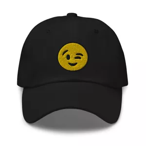 Winking Face Emoji Embroidered Baseball Cap Wink Emoticon Dad hat - Picture 1 of 3
