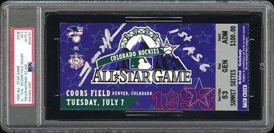 1998 Trevor Hoffman signed All-Star Game ticket w/ 1st ASG Inscript PSA 5 AUTO 9 - Image 1 of 2