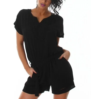 SeXy Miss Damen Einteiler Shorty Jumpsuit  Kurz Overall Häkelei 34 36 schwarz - Bild 1 von 4