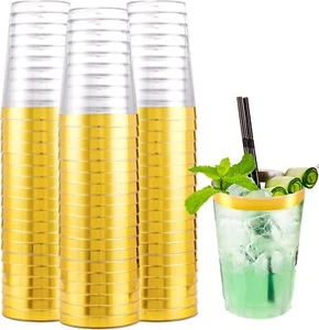 "200 Pack Gold Rimmed Plastic Cups, 10 Oz Disposable Wine Glasses for Parties" - Picture 1 of 2