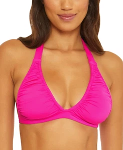 Becca by Rebecca Virtue PINK FLAMBE Santorini Halter Bikini Swim Top, US Large - Picture 1 of 4