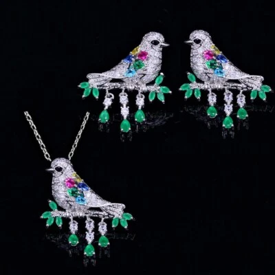 Conjuntos de joyas de aves artísticas cuarzo fuego topacio azul plata collares pendientes Foto 1 de 4