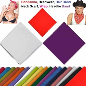 PLAIN BANDANNA 100% Cotton Cow Boy Girl Biker Neck Scarf Head Band Bandana B3 UK - Picture 1 of 21