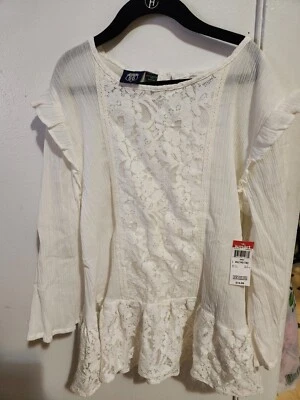 Girls Route 66 Long Sleeve Blouse Lace Size XL 14/16 Light Cream - Image 1 of 4