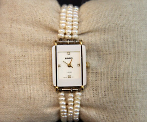 Women's Rado Jubile White Ceramic Diamond Dial Pearl Band Wristwatch 120.0281.3