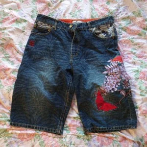 Karakuri Tamashii Half Denim W36 Wisteria Butterfly Japanese Pattern #3 - Picture 1 of 5