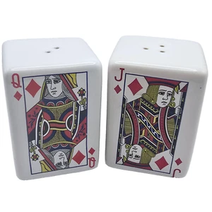 Poker Playing Card Salt & Pepper Shakers Diamond Jack Queen King Ace Ceramic - Picture 1 of 24