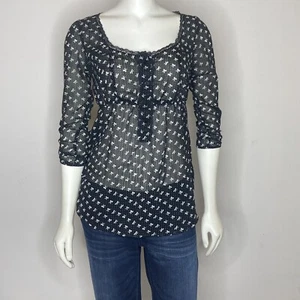 Kira Bow Top Blouse Sheer Black and Cream Size XS - Picture 1 of 4