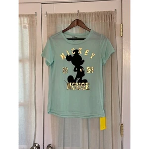 Disney Mickey Mouse 1928 Grafik T-Shirt Duck Egg Blau Gold Folie Medium - Bild 1 von 6