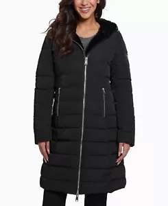 Guess Women's Faux Fur Lined Hooded Puffer Coat Sz XL Jet Black $320 - Picture 1 of 5