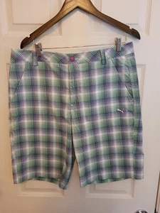 Pantalones cortos informales de golf Puma Cobra para hombre de celda seca elásticos verdes a cuadros talla 34 - Imagen 1 de 12