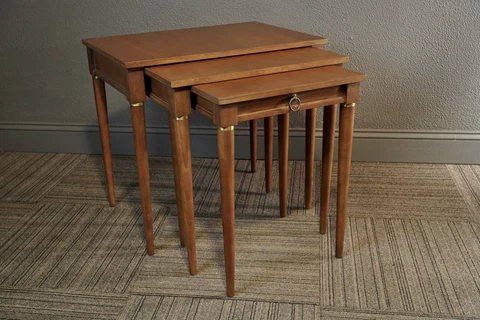 Set of 3 Mid Century Hollywood Regency Fruit Wood Nesting  End Table Set Cover