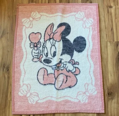 Manta bebé vintage 1984 Biederlack Minnie Mouse Disney rosa Foto 1 de 2