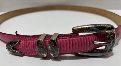Cinturón de cuero rosa vintage Brighton Croc para mujer hebilla plateada talla grande 32023 Foto 1 de 4