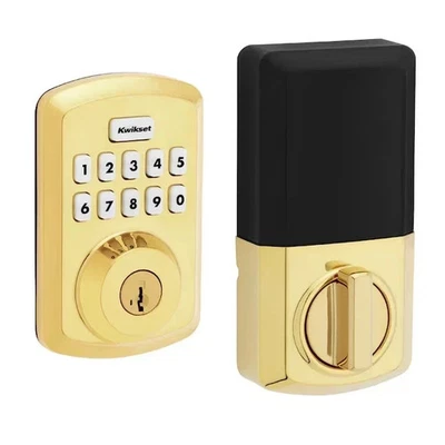 Kwikset Powerbolt 250 Keypad Polished Brass Electronic Door Lock Deadbolt - Image 1 of 2