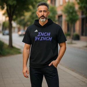 Adidas Pulgadas por Pulgadas Negro Manga Corta Sudadera con Capucha 2XL Athleisure Streetwear Urbano - Imagen 1 de 8