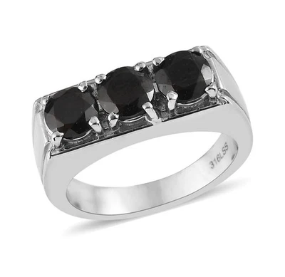 Anillos de piedras preciosas de espinela negra de acero inoxidable de 3 piedras para hombre, talla 12 Foto 1 de 4