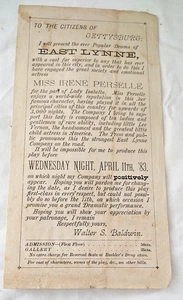 Antique Handbill Circular Theater Gettysburg 1883 Irene Perselle in East Lynne - Picture 1 of 1