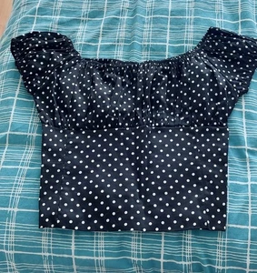 Rockabilly 50s style Black spot Cotton Shirred Gypsy Top 16 xxl waist length - Picture 1 of 2