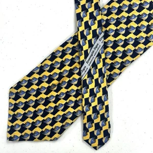 Vintage Ermenegildo Zegna Italy Mens Yellow Geometric Pattern Silk Neck Tie - Picture 1 of 13