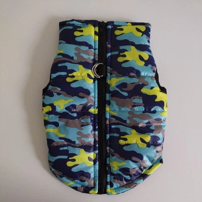 Drooling Dog Pet Winter Protection Cover Vest Coat  Blue Multicolour Camo  - M - Image 1 of 4